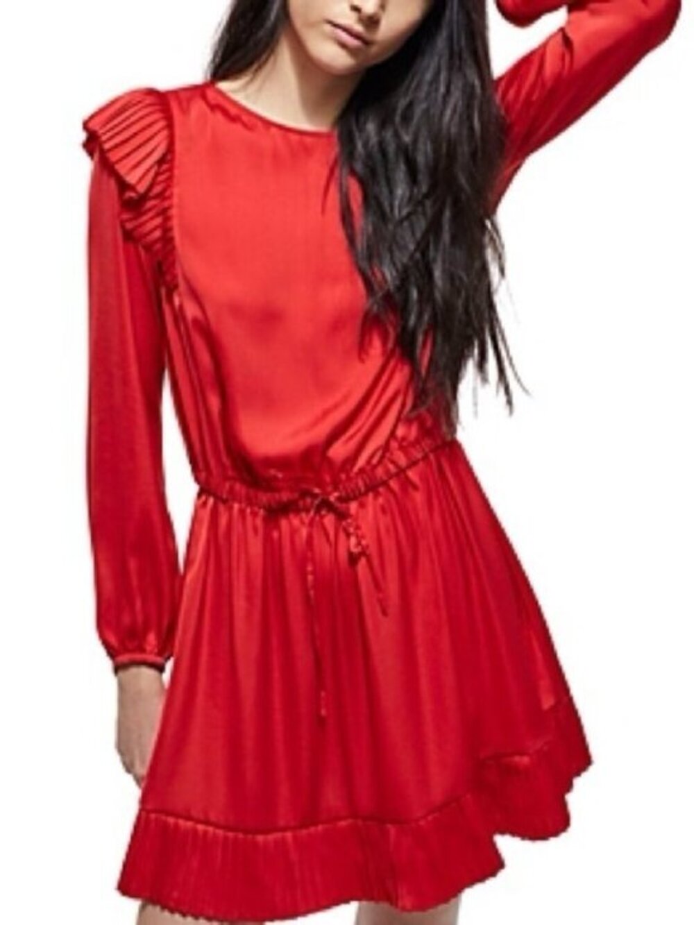 The Kooples Pleated Tiered Shoulder Dress In Red57